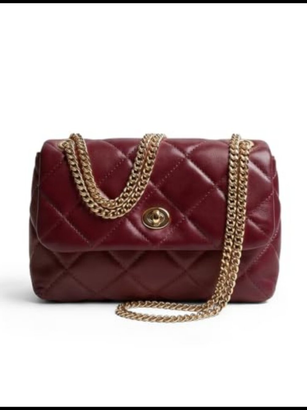 Quilted Vegan Leather Crossbody Bag Chain Strap Turn Lock Small